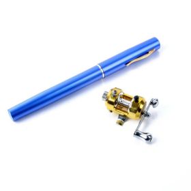 Portable Pocket Telescopic Mini Fishing Pole Pen Shape Folded Fishing Rod With Reel Wheel Hot Sale (Color: Blue)