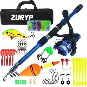 Fishing Rod and Reel Full Kit Telescopic Handle Rod Fishing Reel combo for Freshwater Fishing Line Carry Bag Fishing Gear Set (Color: Blue)