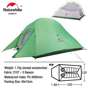 Naturehike Cloud Up 3 Upgraded Tent Ultralight Camping Tent Waterproof Outdoor Hiking Travel Tent Backpacking Cycling Tent (Color: 2 Person Green)