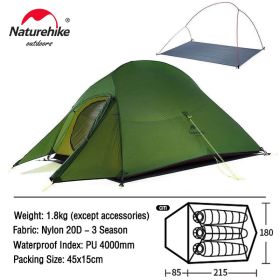 Naturehike Cloud Up 1 2 3 People Tent Ultralight 20D Camping Tent Waterproof Outdoor Hiking Travel Tent Backpacking Cycling Tent (Color: 3 Person Army Green)